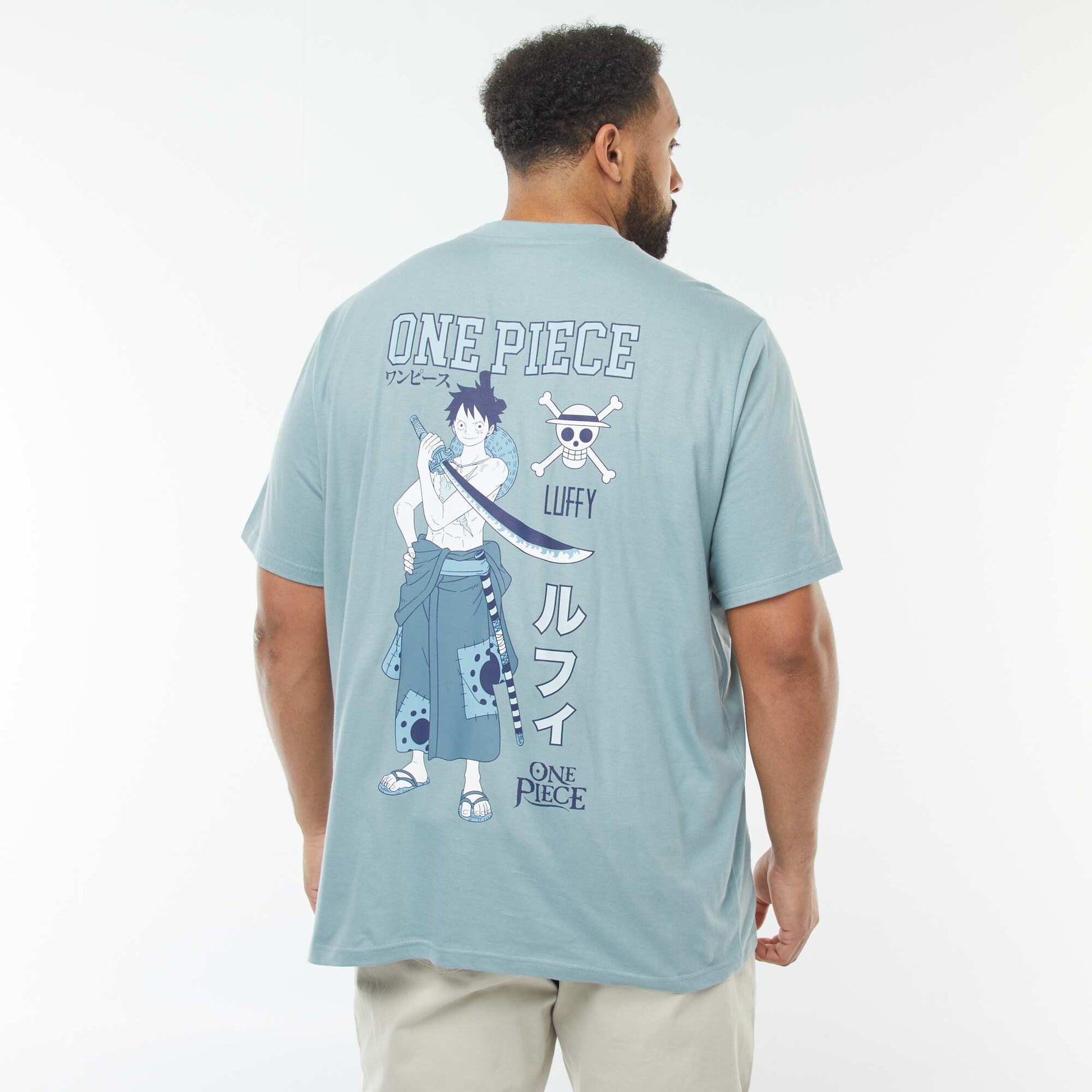 T-shirt 'One Piece' manches courtes imprimé recto-verso BLEU
