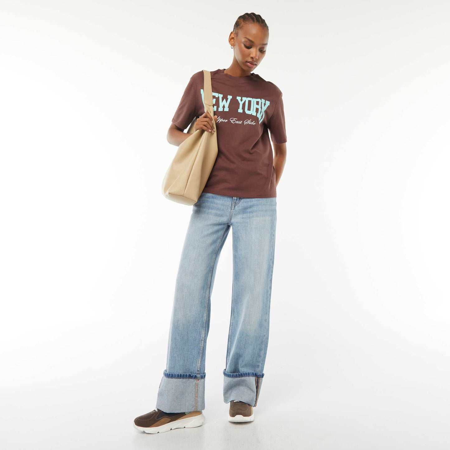 T-shirt manches courtes imprimé MARRON