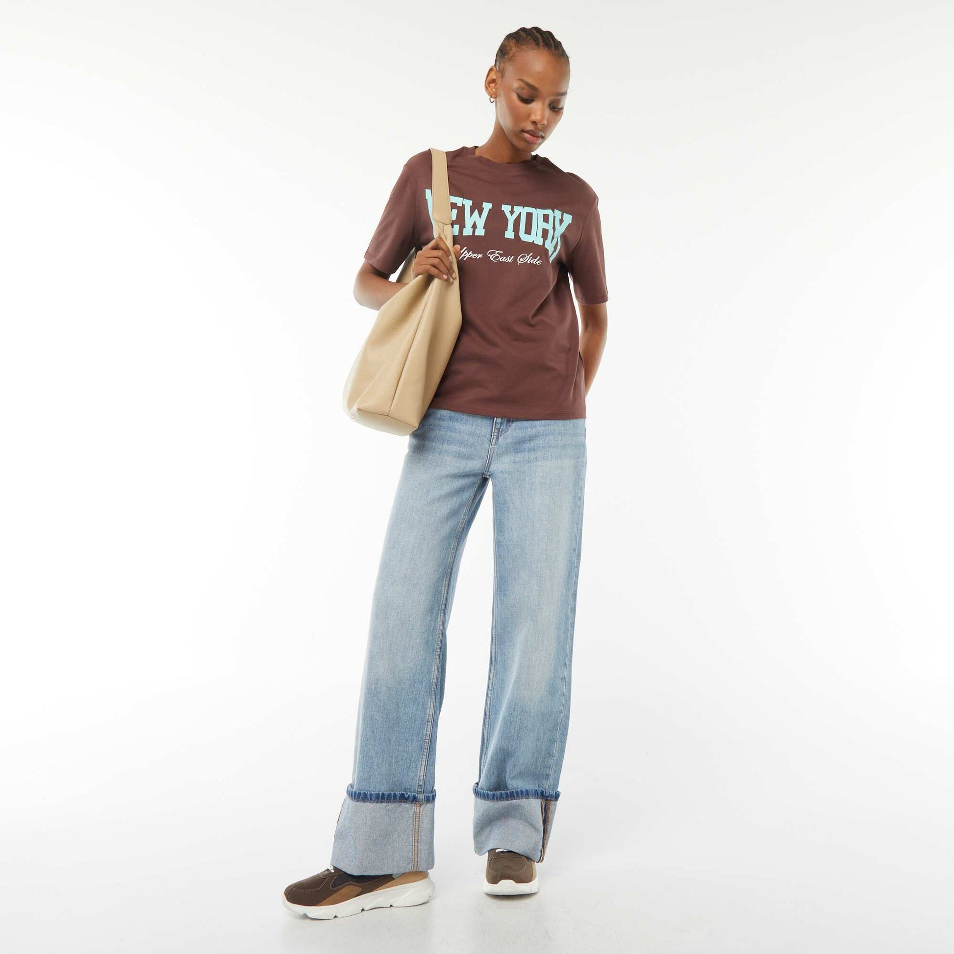T-shirt manches courtes imprimé MARRON