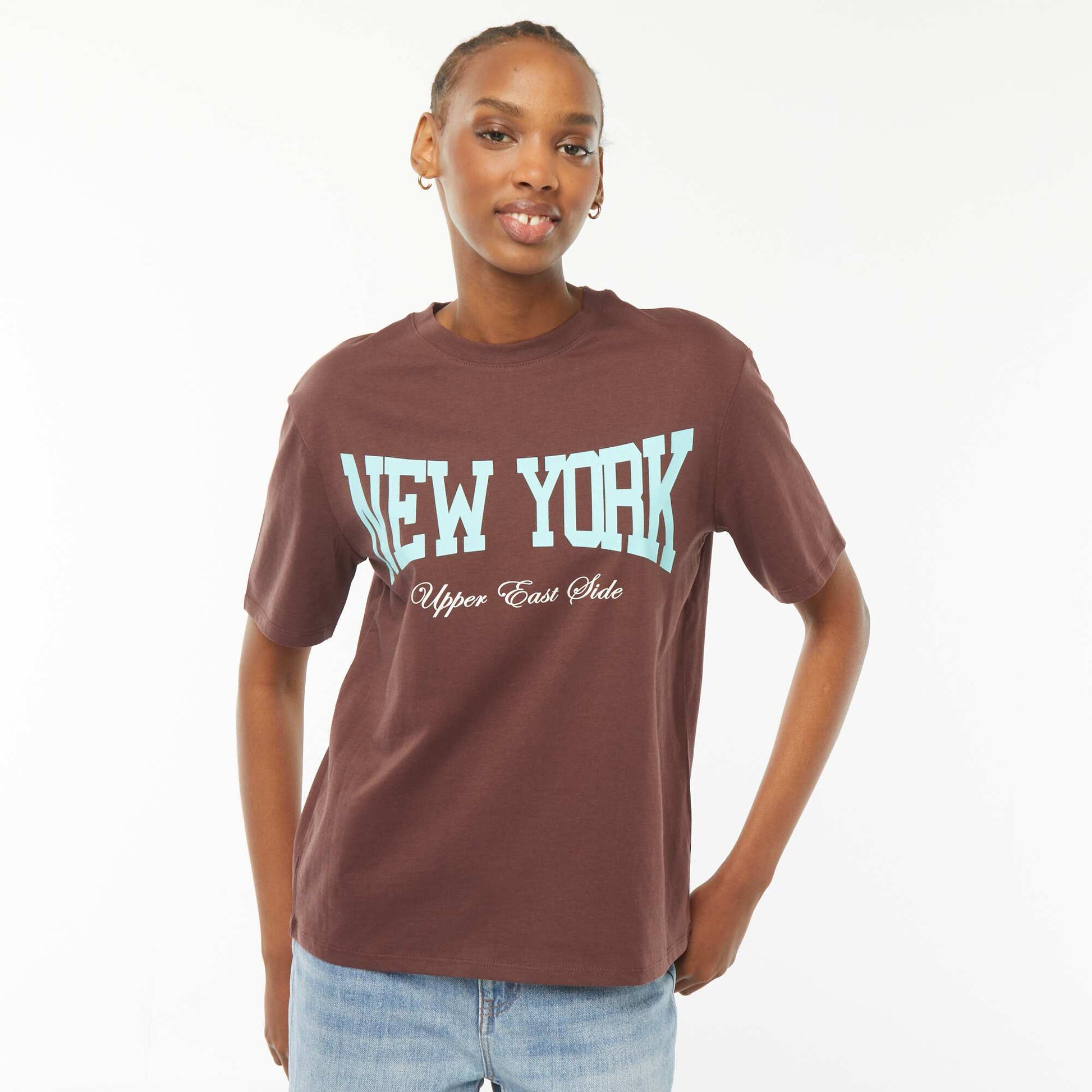 T-shirt manches courtes imprimé MARRON