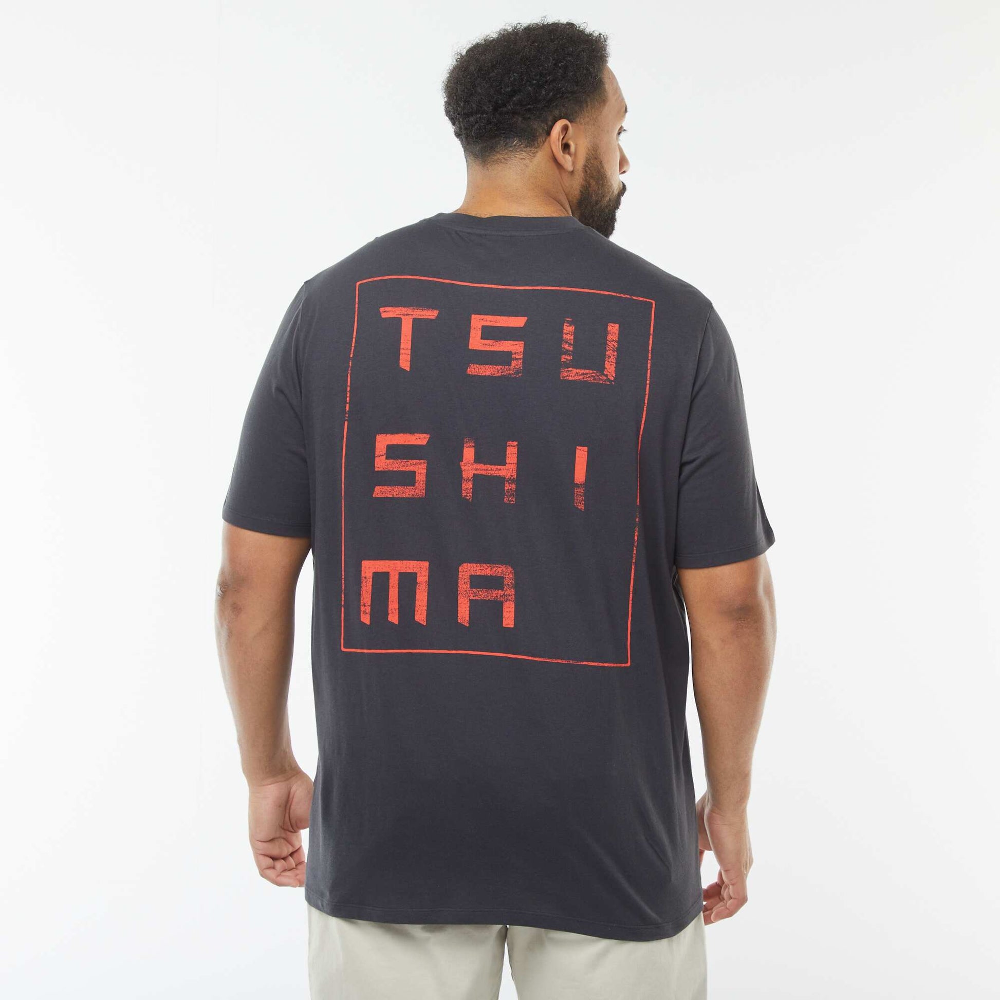 T-shirt imprimé recto-verso à manches courtes 'Ghost of Tsushima' NOIR