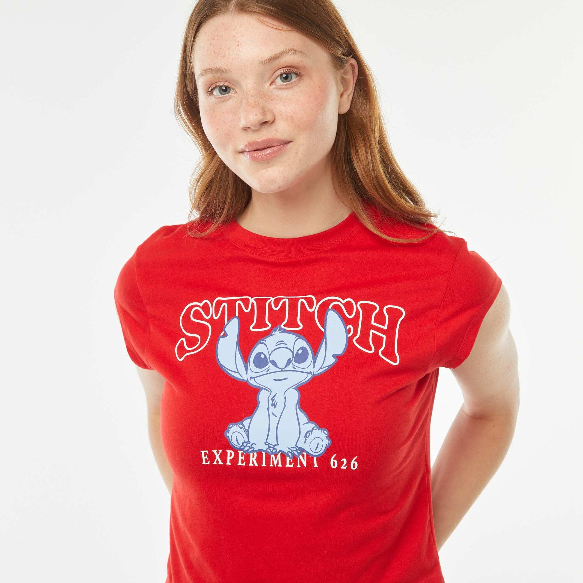 Tee-shirt court imprimé 'Stitch' ROUGE