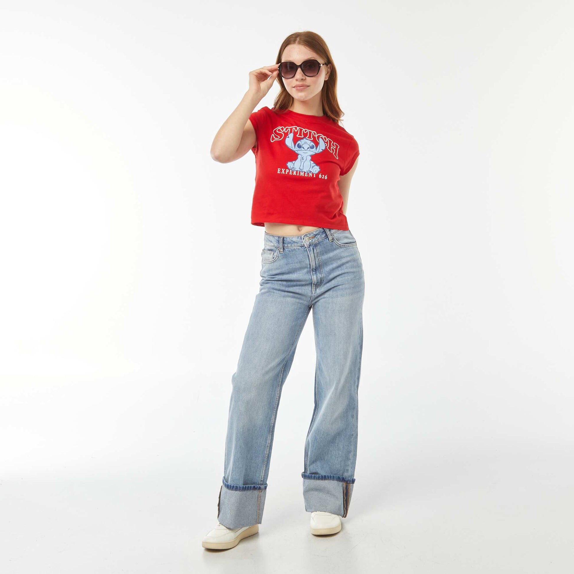 Tee-shirt court imprimé 'Stitch' ROUGE