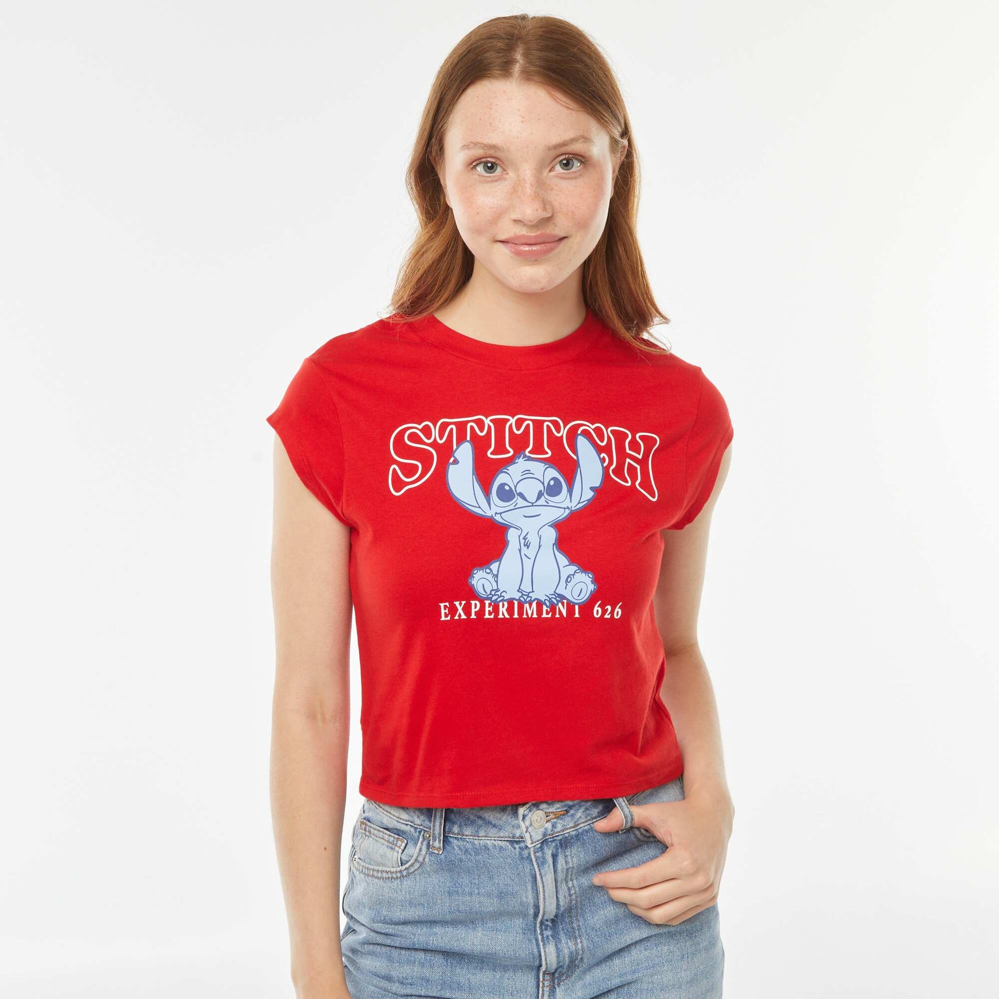 Tee-shirt court imprimé 'Stitch' ROUGE