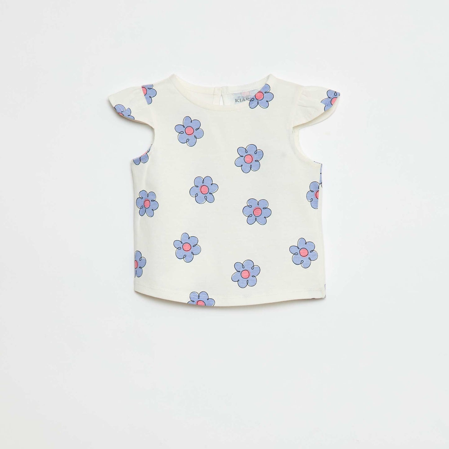 T-shirt à motif avec emmanchures volantées BLANC
