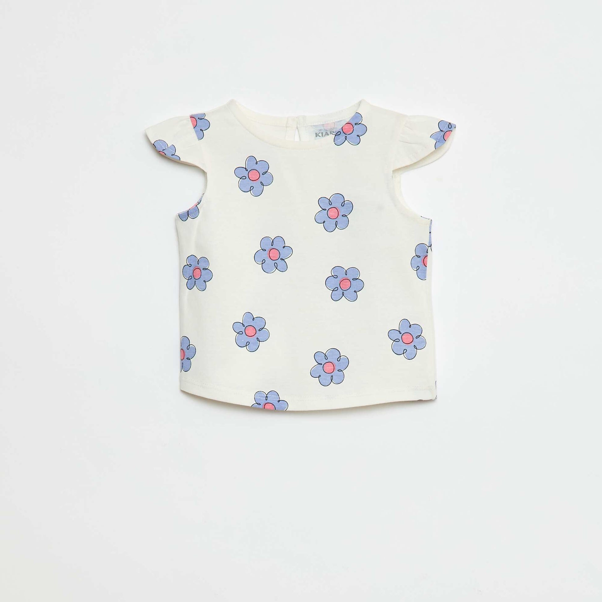 T-shirt à motif avec emmanchures volantées BLANC