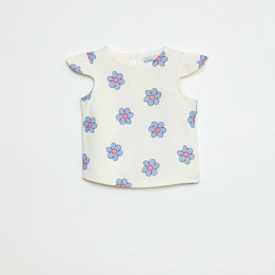 T-shirt à motif avec emmanchures volantées BLANC
