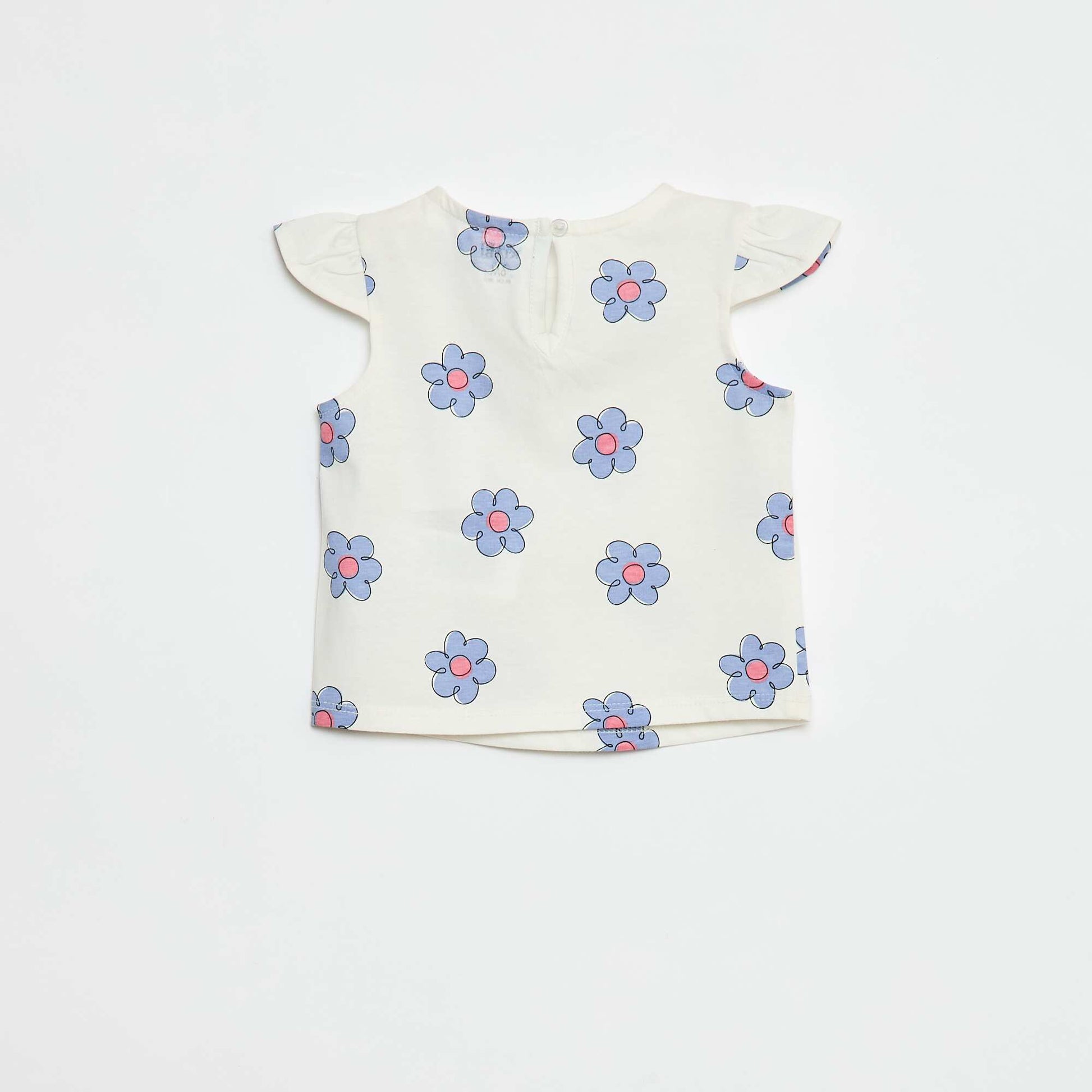 T-shirt à motif avec emmanchures volantées BLANC