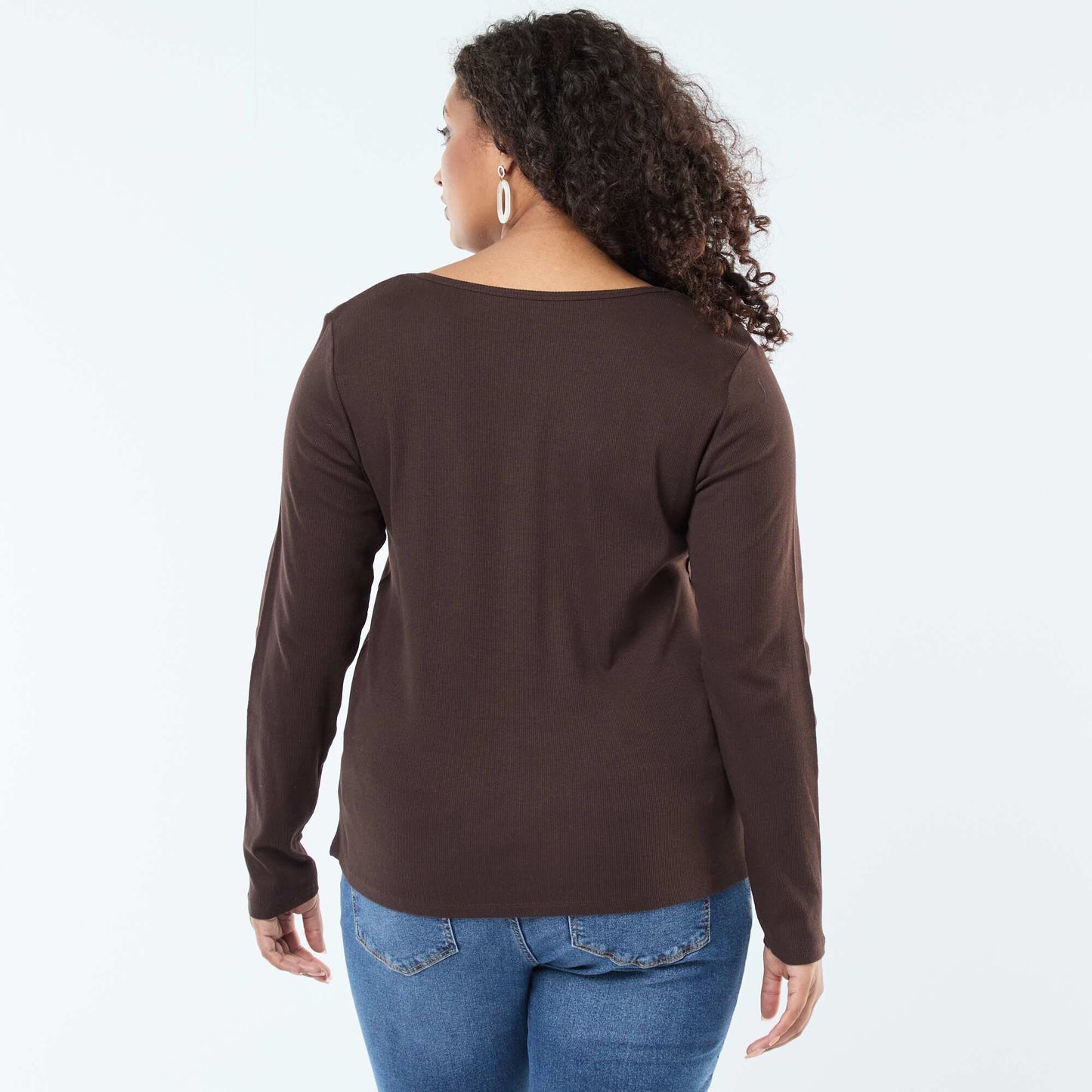 Tee-shirt manches longues en rib côtelé MARRON