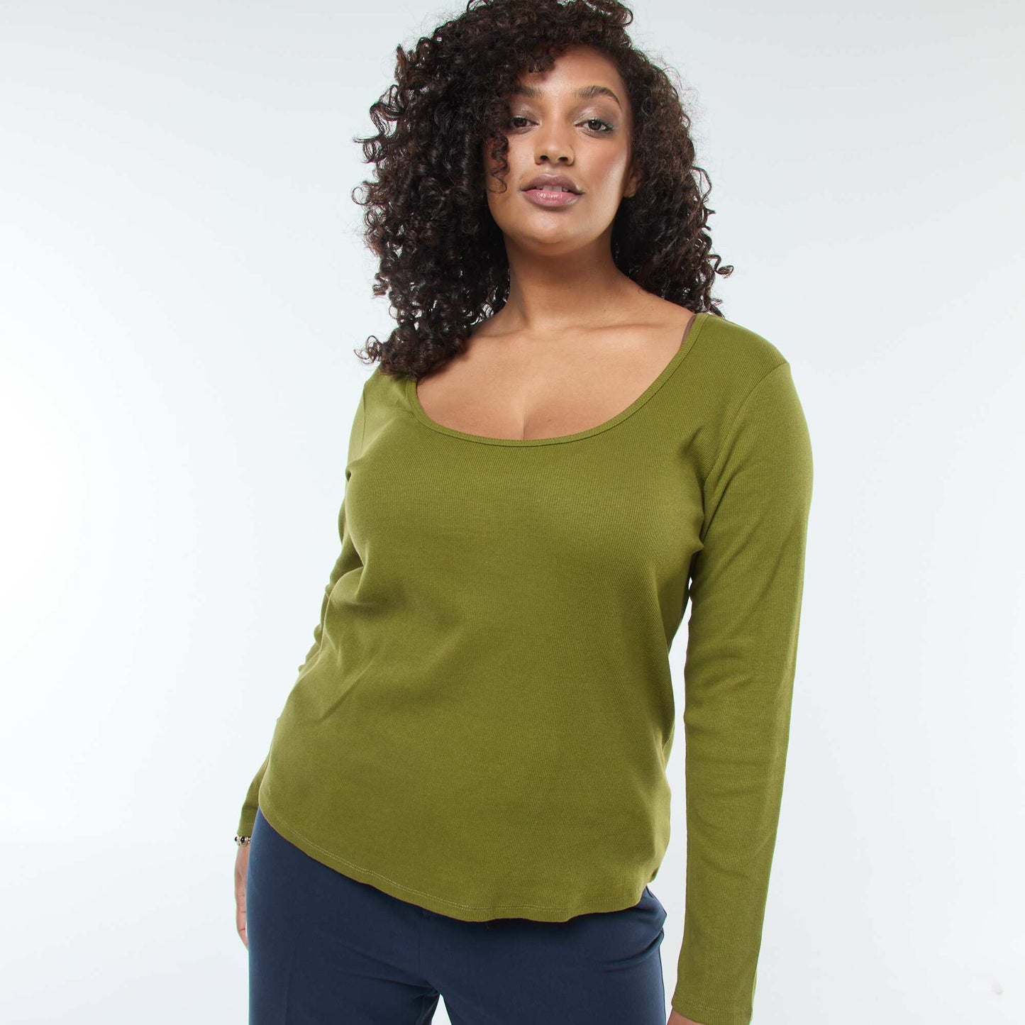 Tee-shirt manches longues en rib côtelé KAKI