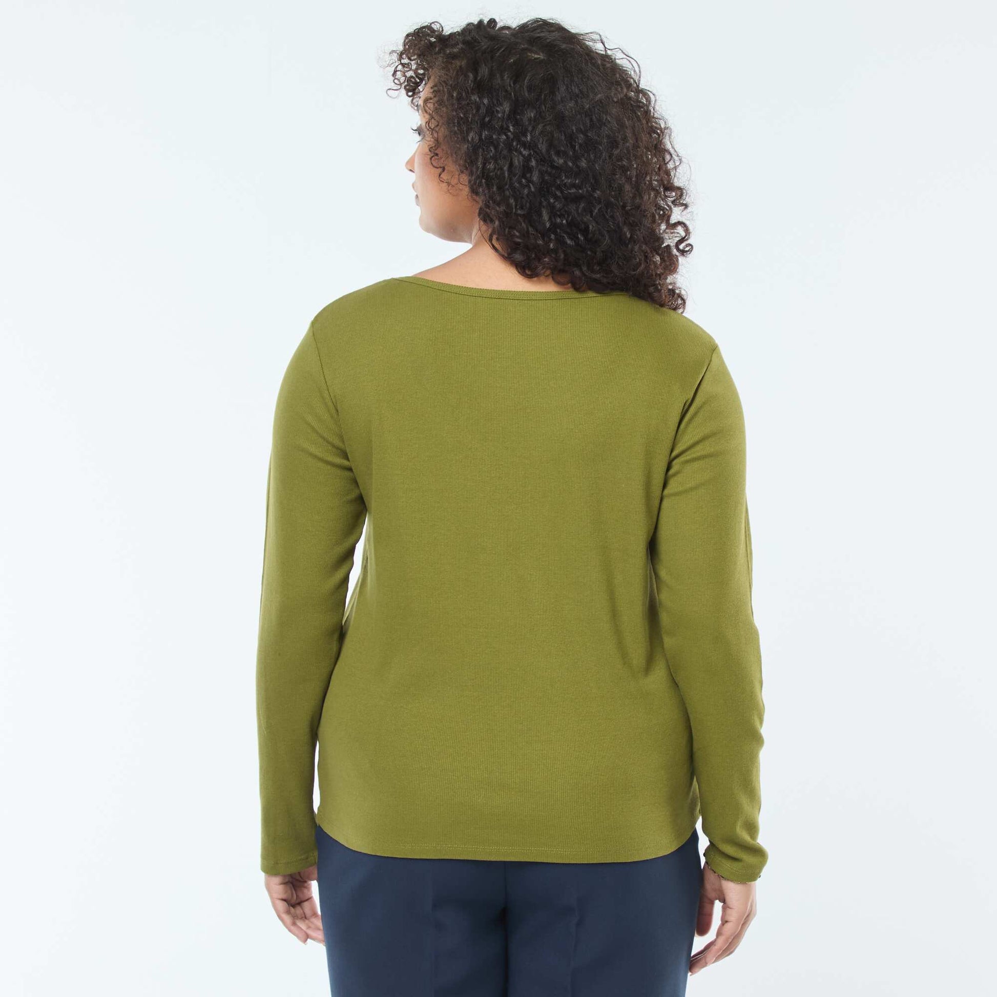 Tee-shirt manches longues en rib côtelé KAKI