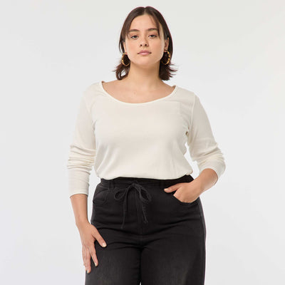 Tee-shirt manches longues en rib côtelé BLANC