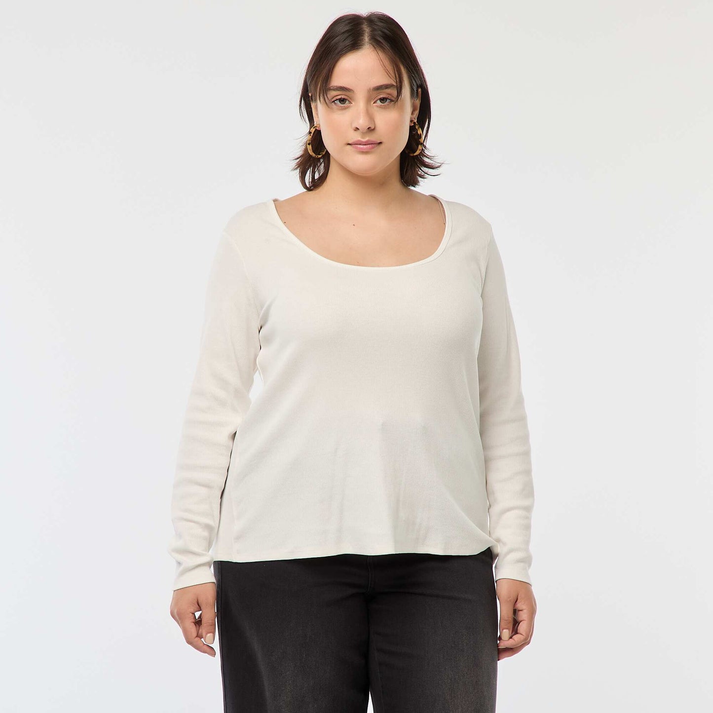 Tee-shirt manches longues en rib côtelé BLANC