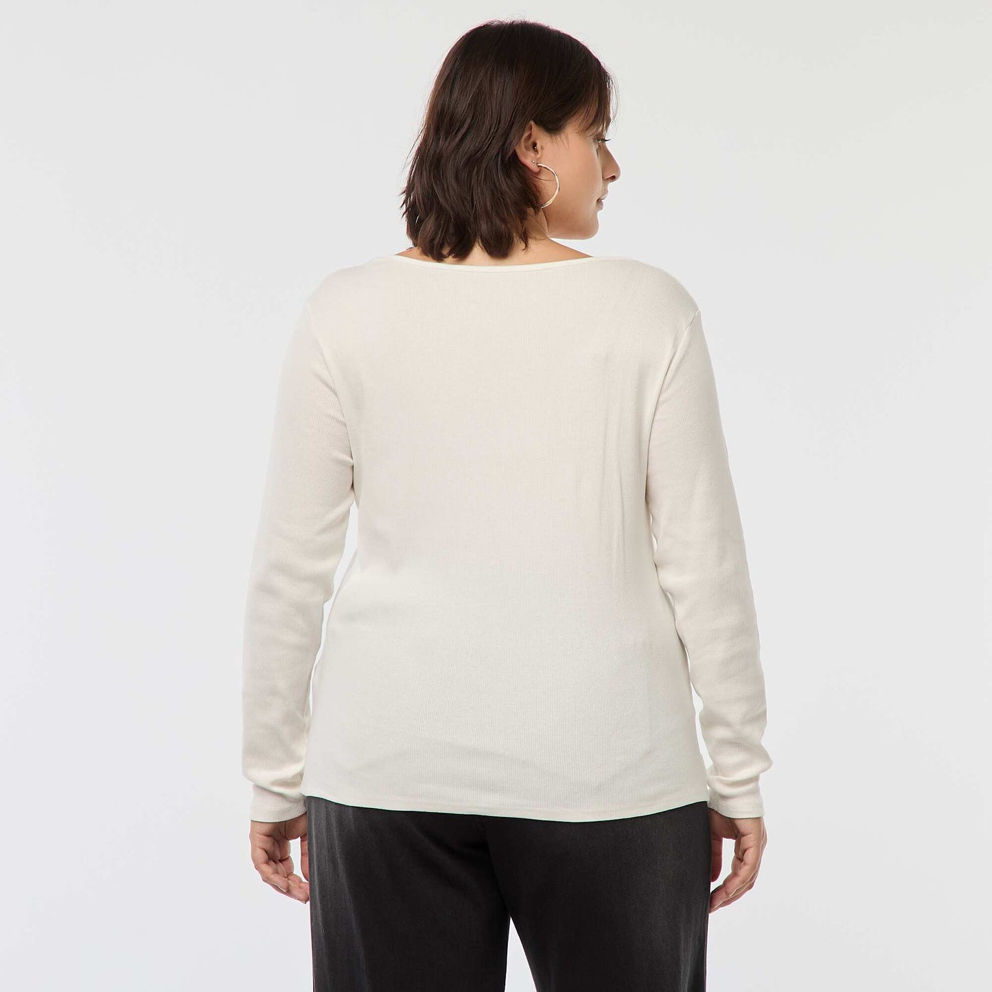 Tee-shirt manches longues en rib côtelé BLANC