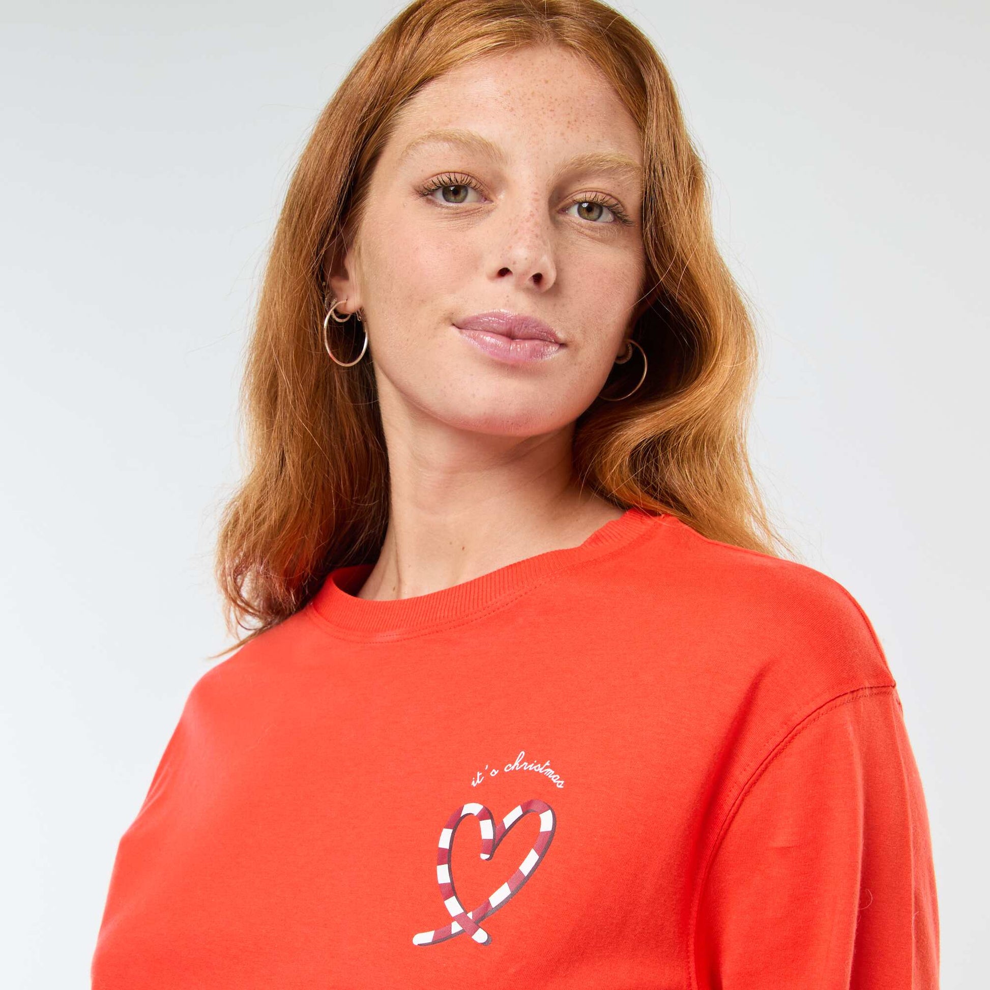 T-shirt en jersey 'Noël' imprimé à manches courte ROUGE