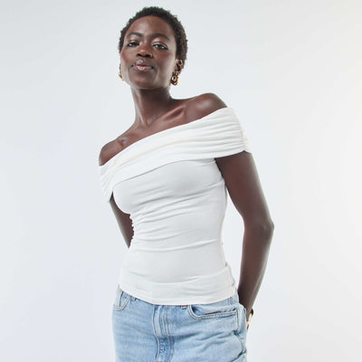 Top stretch col bardot BEIGE