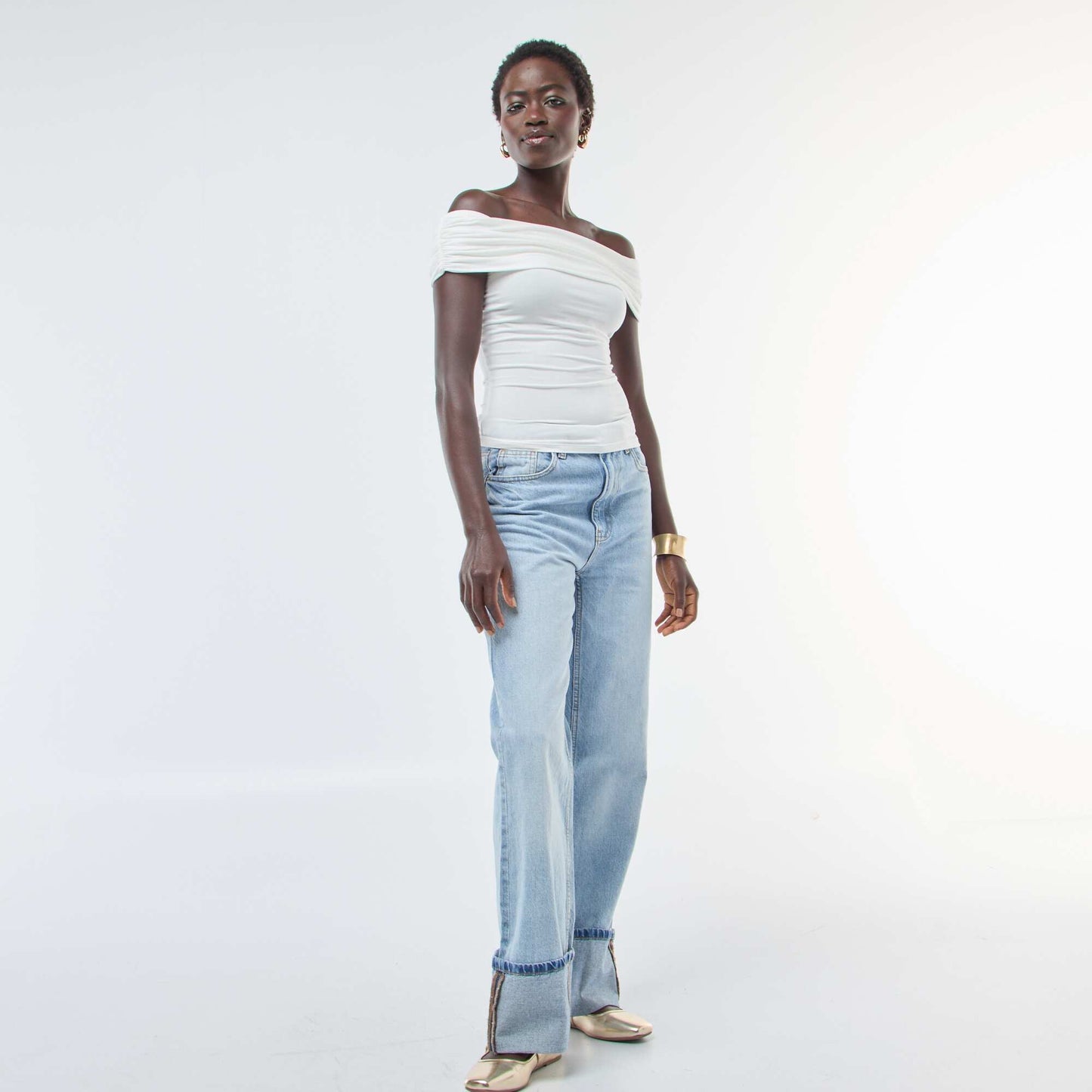 Top stretch col bardot BEIGE