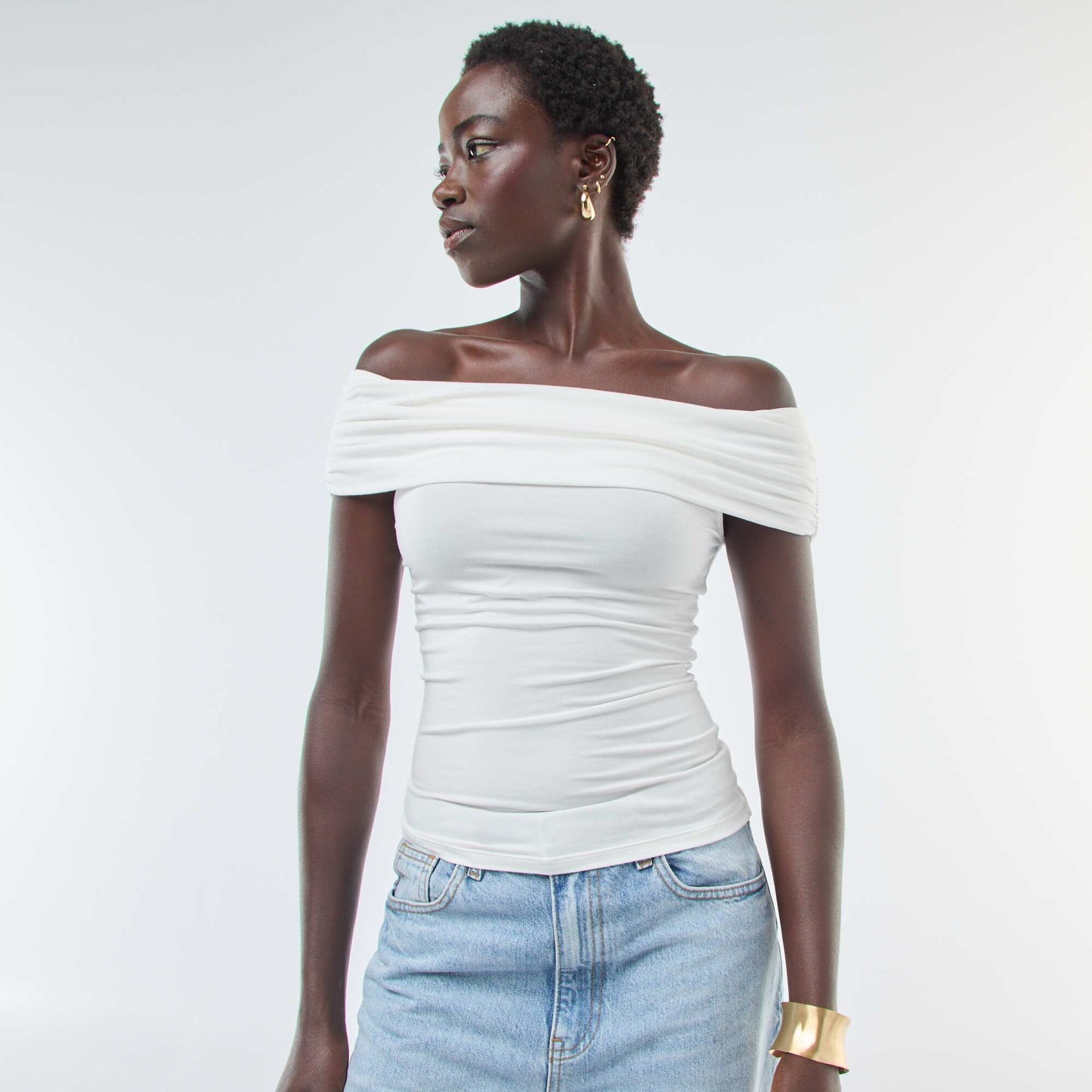 Top stretch col bardot BEIGE