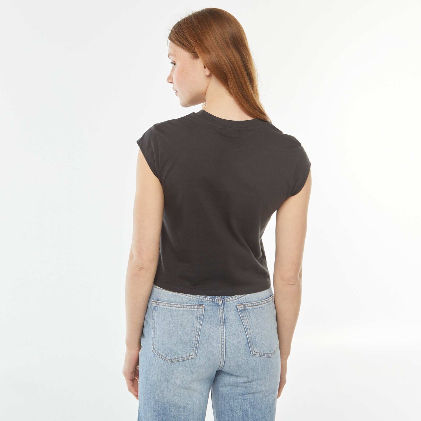 Tee-shirt cropped imprimé 'Angel' NOIR