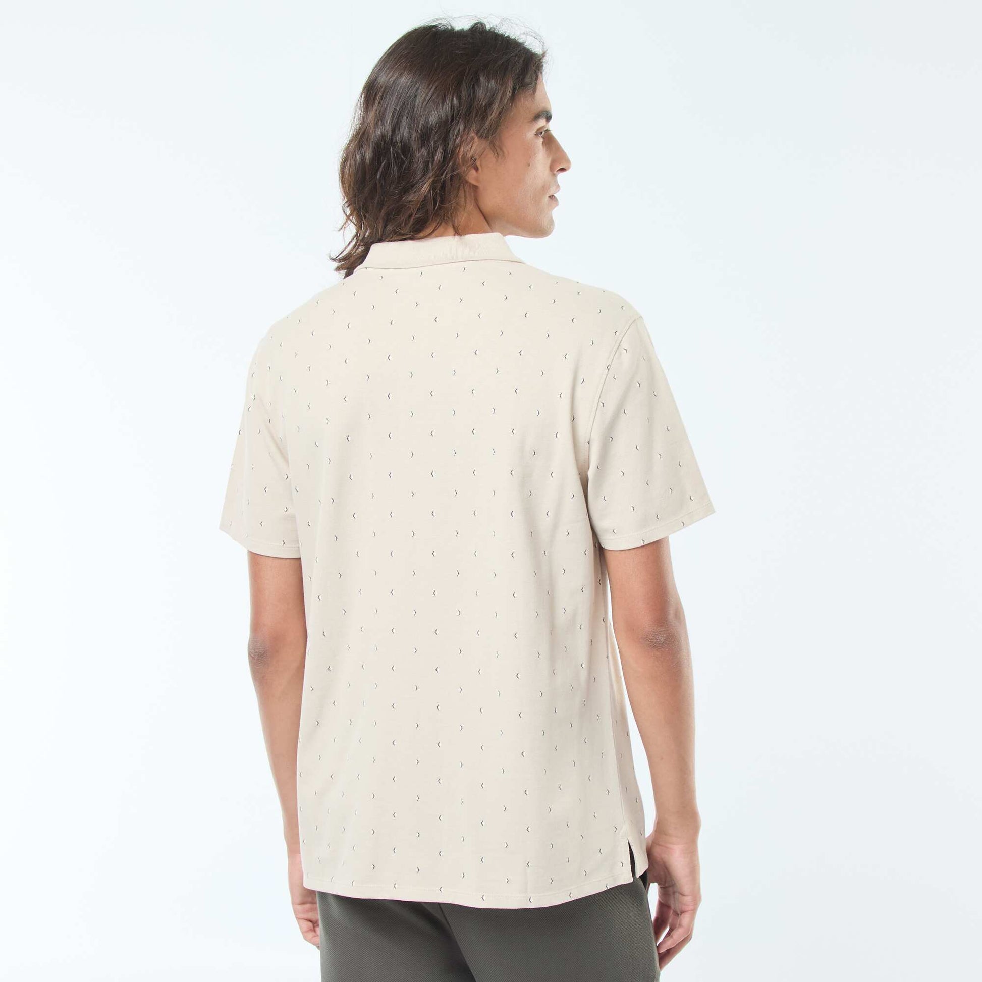 Polo en maille piquée à manches courtes et motif BEIGE