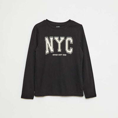 T-shirt imprimé fantaisie à manches longues NOIR