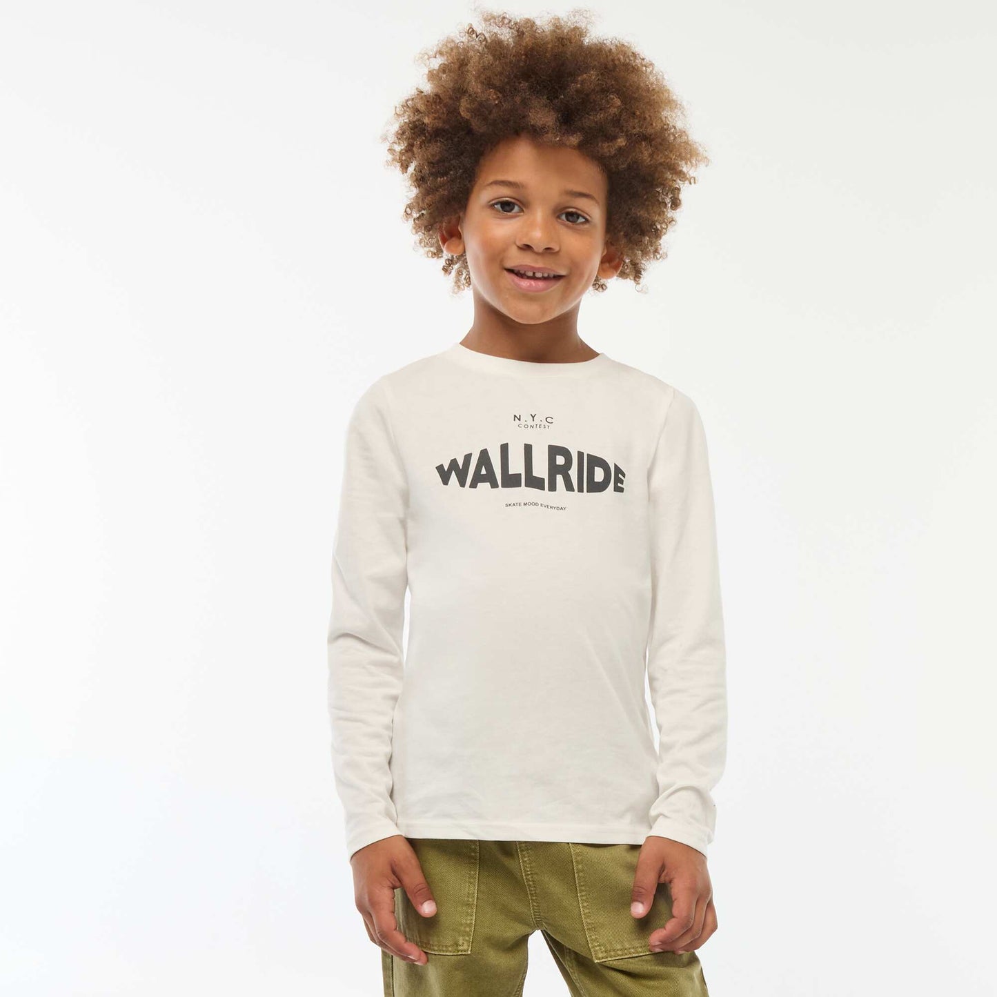 T-shirt imprimé fantaisie à manches longues BLANC