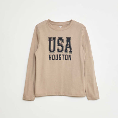 T-shirt imprimé fantaisie à manches longues BEIGE