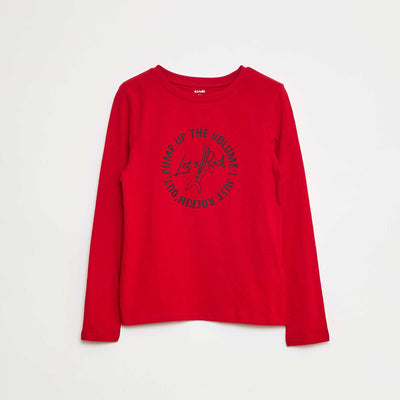 T-shirt imprimé fantaisie à manches longues ROUGE