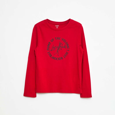 T-shirt imprimé fantaisie à manches longues ROUGE