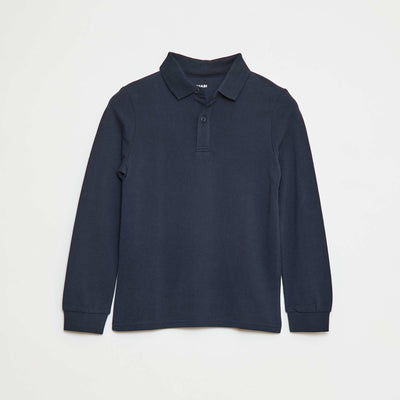 Polo manches longues en maille piquée BLEU