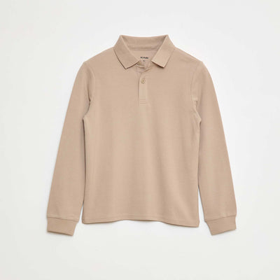 Polo manches longues en maille piquée BEIGE