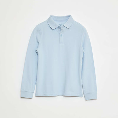 Polo manches longues en maille piquée BLEU