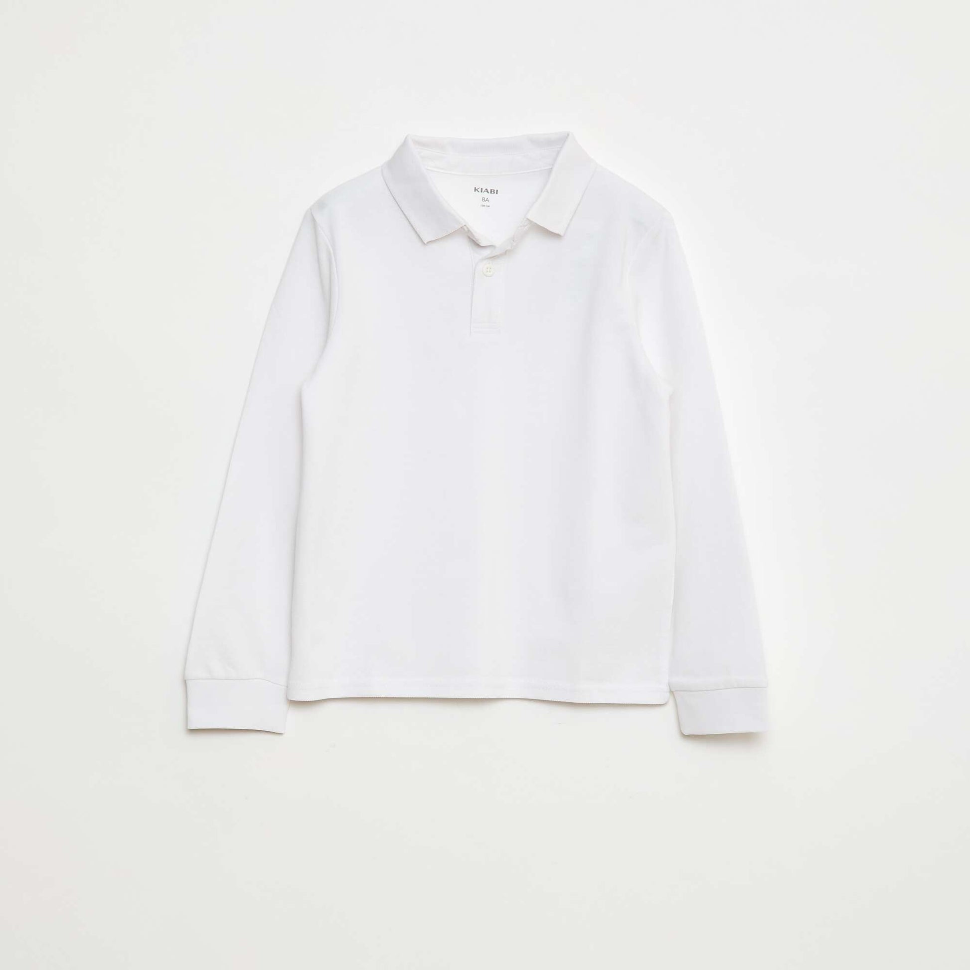 Polo manches longues en maille piquée BLANC