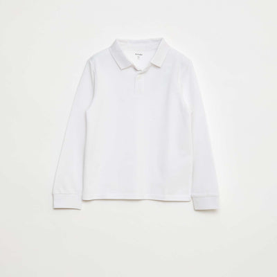 Polo manches longues en maille piquée BLANC