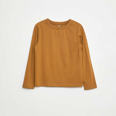 T-shirt manches longues uni MOUTARDE