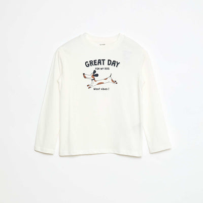 T-shirt imprimé à manches longues BLANC