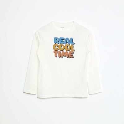 T-shirt imprimé à manches longues BLANC