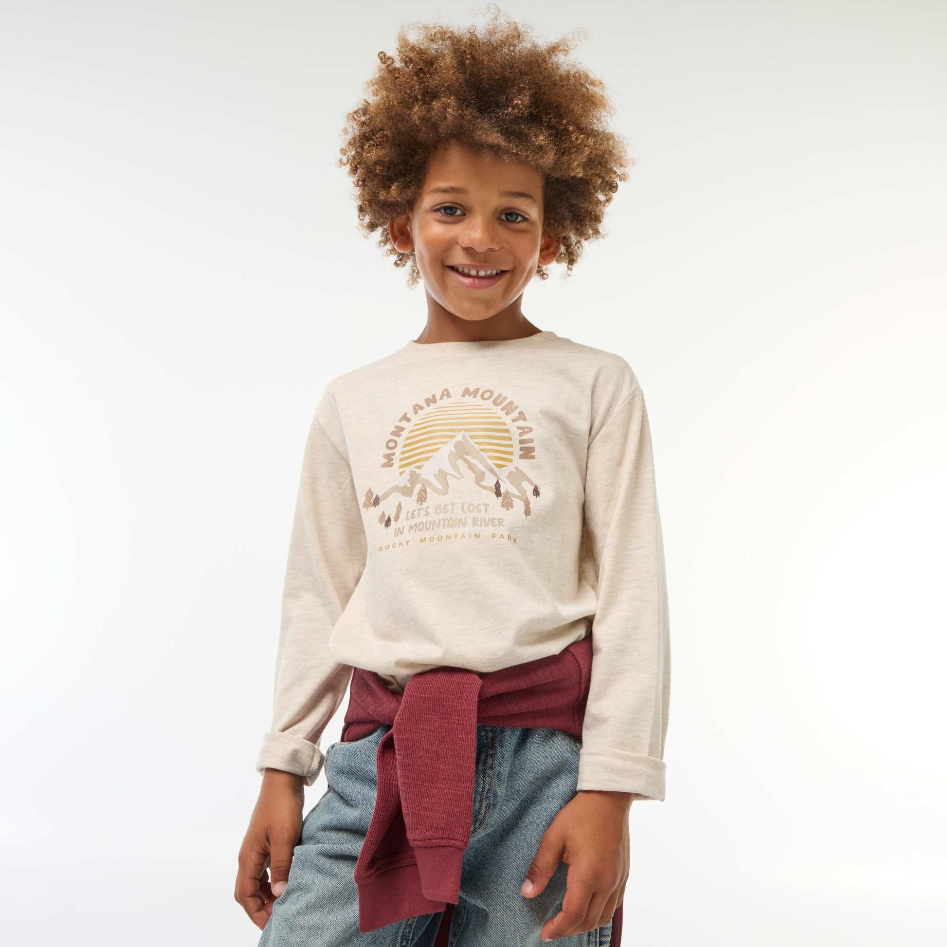 T-shirt imprimé à manches longues MARRON