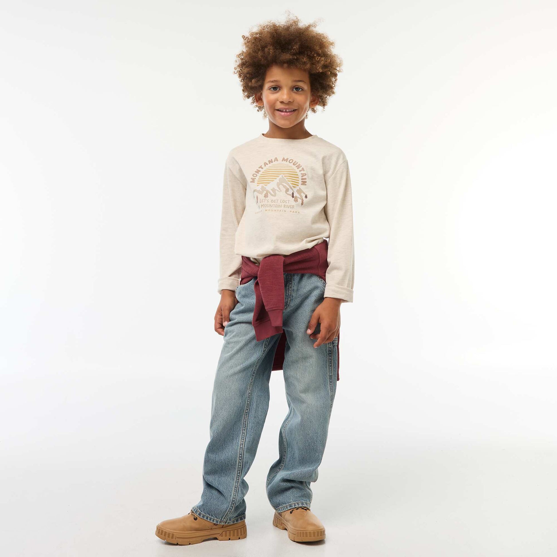 T-shirt imprimé à manches longues MARRON