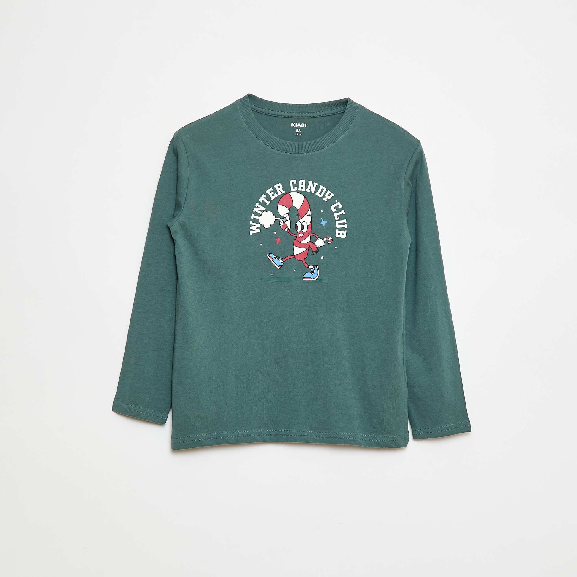 T-shirt imprimé à manches longues VERT
