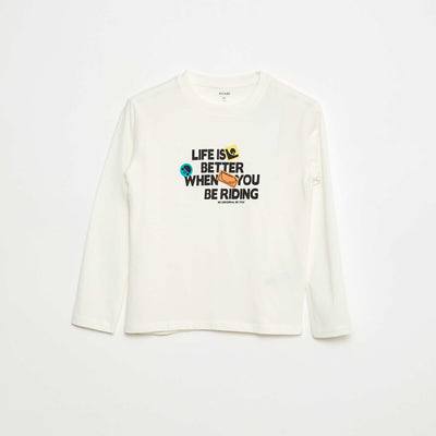 T-shirt imprimé à manches longues BEIGE