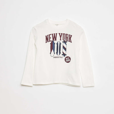 T-shirt imprimé à manches longues BLANC