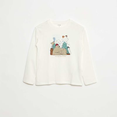 T-shirt imprimé à manches longues BLANC