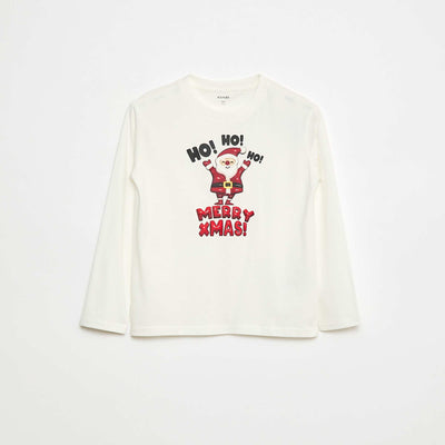T-shirt imprimé à manches longues BLANC