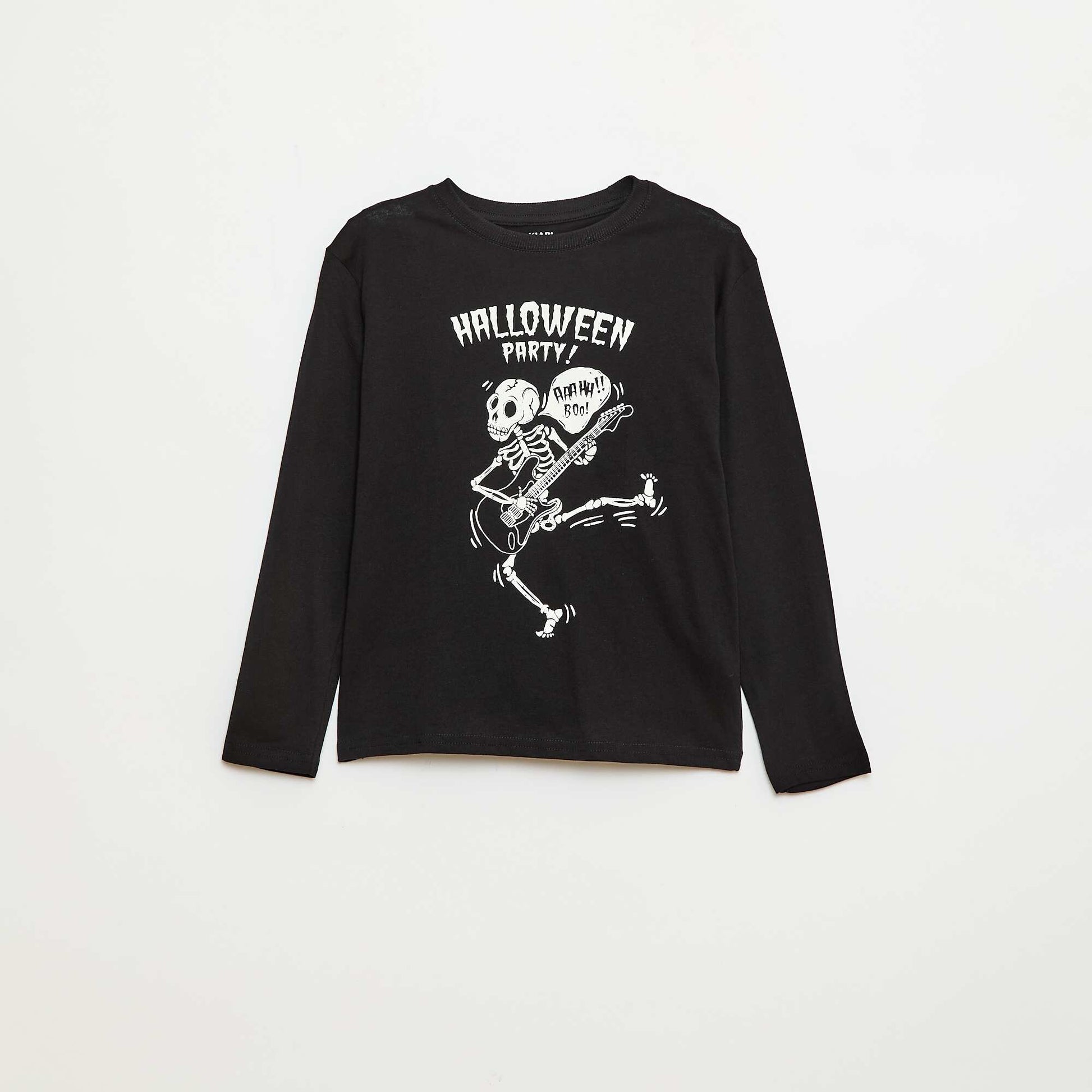 T-shirt imprimé à manches longues NOIR