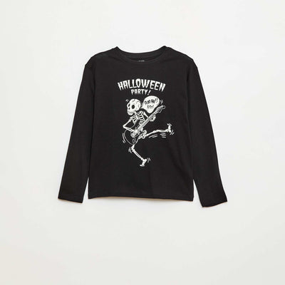 T-shirt imprimé à manches longues NOIR