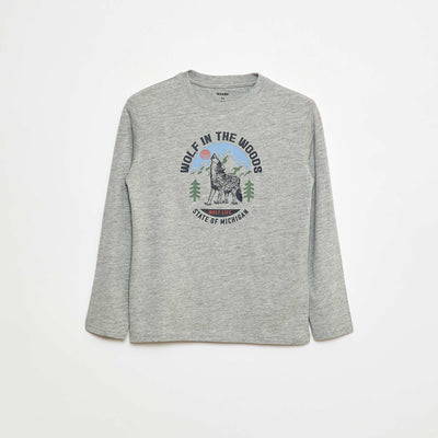 T-shirt imprimé à manches longues GRIS