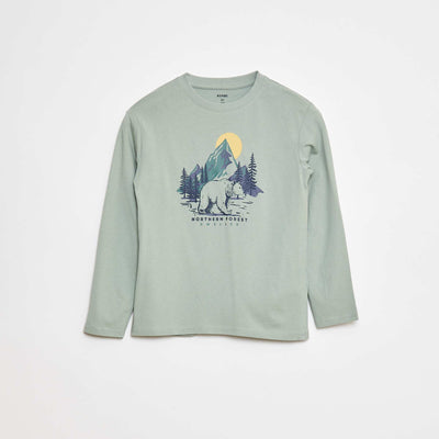 T-shirt imprimé à manches longues VERT