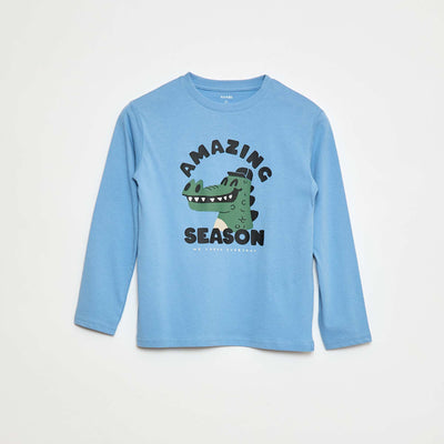 T-shirt imprimé à manches longues BLEU
