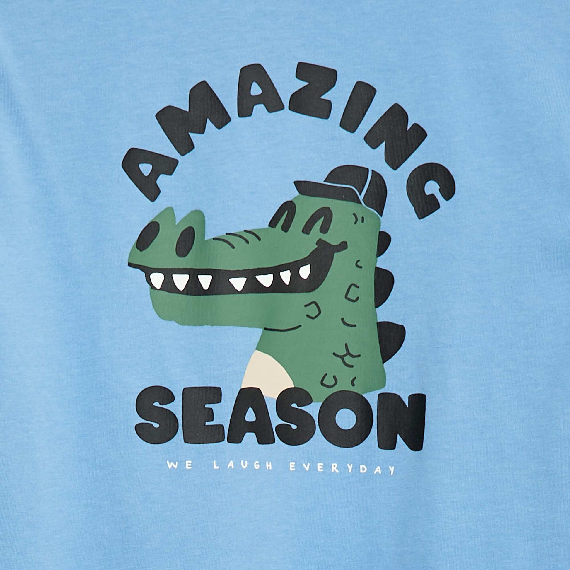 T-shirt imprimé à manches longues BLEU